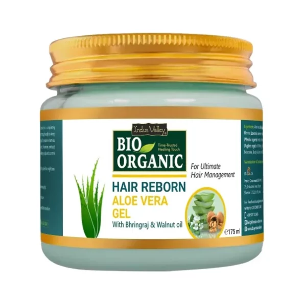 INDUS VALLEY Bio Organic Hair Reborn Aloe Vera Gel With Bhringraj & Walnut Oil (175ml) available on Herbkart