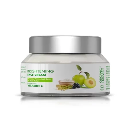 Organic Harvest Brightening Face Cream: Kakadu Plum, Acai Berry & Rice Water | Ideal For All Skin Types | Protect From Sun Damage | 100% American Certified Organic, Paraben & Sulphate Free - 50 gm