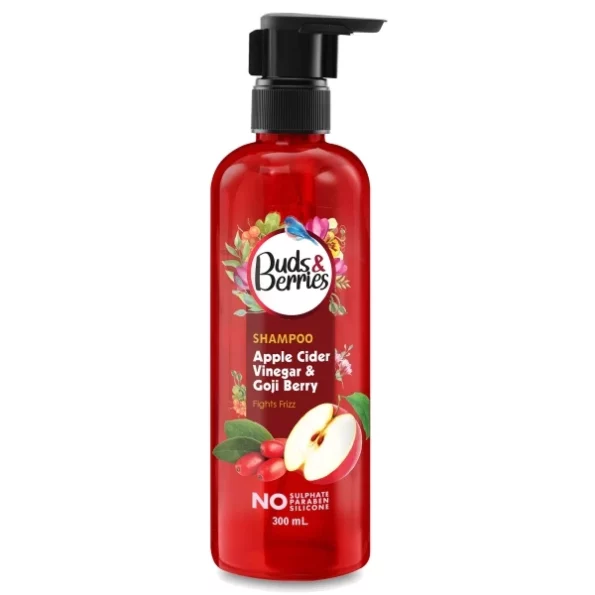 Buds & Berries Apple Cider Vinegar and Goji Berry Frizz-Fighting Shampoo 300 ml available on Herbkart