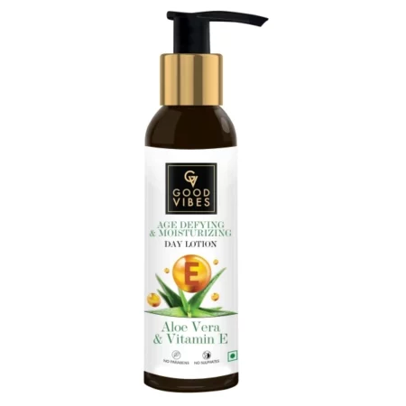 Good Vibes Aloe Vera & Vitamin E Age Defying & Moisturizing Day Face Lotion with Milk Protein, 120 ml | Hydrating | Suitable For All Skin Types | No Parabens | No Sulphates