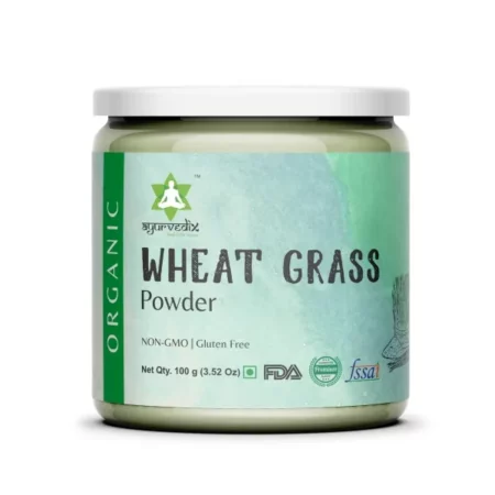 Ayurvedix Organic Wheatgrass Powder Superfood - Rich in Vitamins, Minerals, Chlorophyll & Amino Acids - Detox, Energy & Immunity Booster (100g Jar)