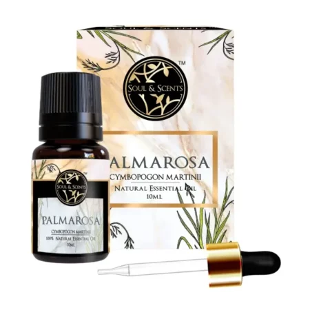 Soul & Scents Natural Palmarosa Essential Oil | Sweet, Floral Aroma | 100% Organic | Calming & Uplifting Tonic for Heart & Mind | Supports Skin Care & Feminine Cycles | 10 ml
