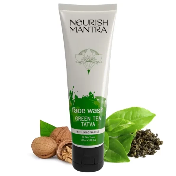 Nourish Mantra Green Tea Tatva Face Wash, With Green Tea, Walnut Powder & Niacinamide - 100 ml, Herbkart8t761x51ou204GL.webp,