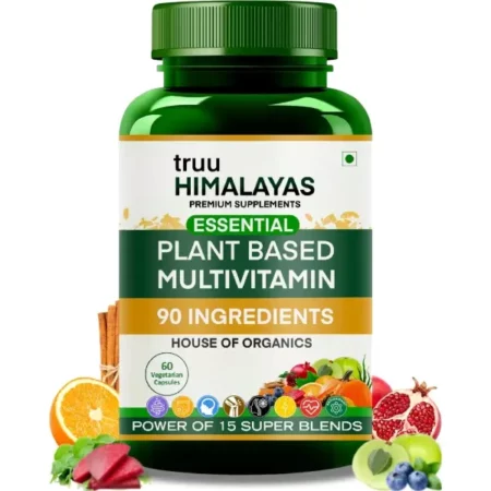 truu Himalayas Plant Based Multivitamin for Men & Women - Organic Natural Vitamins - Daily Vital Nutrition - Nature Made, Ayurvedic & Whole foods Supplement -Energy, Hair & Bone Health-60 Veg Capsules