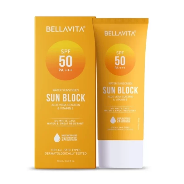 BELLAVITA Water based Hydrating Sunscreen, SPF 50, Lightweight, Photostable, PA+++, For All Skin Types, No White Cast, Non - Greasy Finish, UV Protection, Broad Spectrum, For Men & Women, 50ML, Herbkart8t761Vns6nlqyL.webp, Herbkart8t761Vns6nlqyL