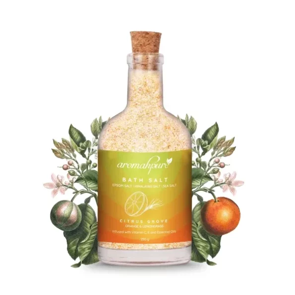 Aromahpure 100% Natural Bath Salt with Essential Oils (Mix of Epsom Salt, Himalayan Salt, and Sea Salt, Vitamin C & E) for Body & Foot Spa, Relaxing Aromatherapy - Citrus Grove Fragrance (Orange, Lemongrass) to Relax Mind and Body (250gm), Herbkart8t781aWVc203CEL.webp, Herbkart8t781aWVc203CEL