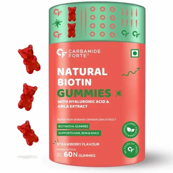 Carbamide Forte Biotin Hair and Skin Vitamin Gummies - 60 Veg Gummies, Strawberry & Orange Flavour, Herbkart8t761tP1x0jI9L.webp,