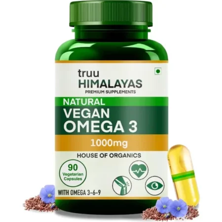 truu Himalayas Omega 3 6 9 Vegan Natural Nutrition Supplement for Muscle, Skin, Eyes, Hair, Brain, Heart, Bones & Triglycerides Lowering Plant Based Organics Triple Strength Oil-90 Vegetarian Capsules