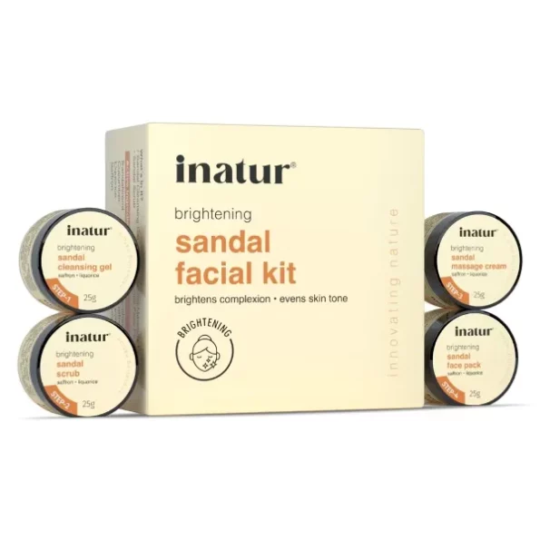 inatur Sandal Facial Kit - 4 Steps Regimen to Remove Tan, Brighten Skin, and Even Complexion, 100g available on Herbkart