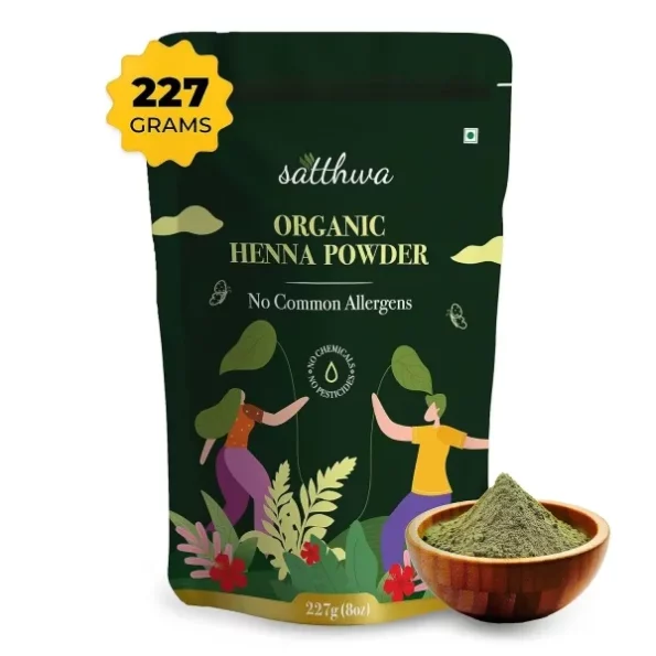 Satthwa Organic Henna Powder (Mehndi Powder)| 227gm |100% Pure & Natural Lawsonia Inermis | Henna for Cools Scalp, Nourishes & Deep Conditions, Rich, Brown Hair Colour & Covering Greys, Herbkart8t771c831aDZIL.webp, Herbkart8t771c831aDZIL