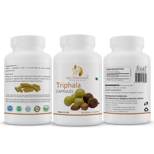 Goldenacacia Herrbals Triphala 500mg 120 Capsules available on Herbkart