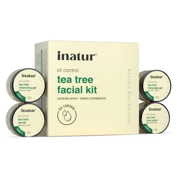 Inatur Tea Tree Facial Kit, Cleansing Gel, Scrub, Massage Cream, Face Pack, 100g available on Herbkart