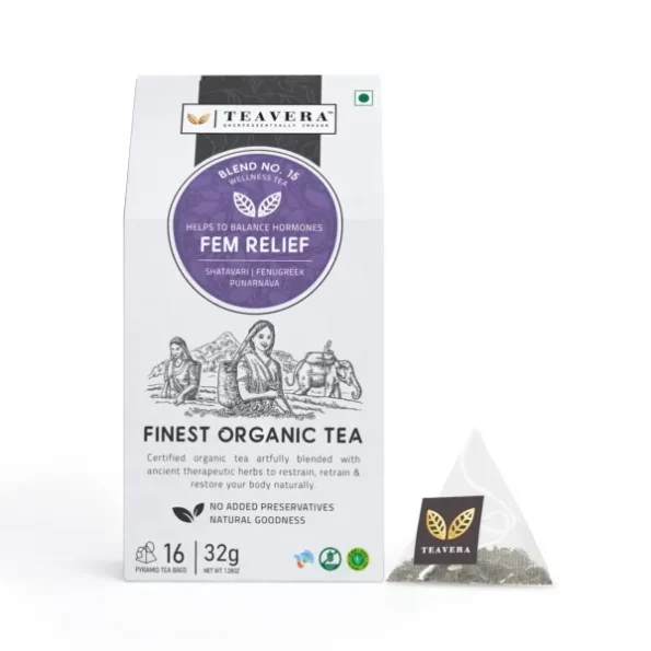 Teavera Fem-Relief Organic Wellness Tea with Shatavari, Fenugreek, Punarnava, 16 Herbal Infusion Tea Bags, Herbkart8t771JnF-JneUL.webp, Herbkart8t771JnF JneUL