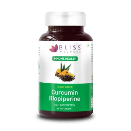 Bliss Welness Plant Based Curcumin with BioPiperine 95% (1000Mg) Supplement for High Absorption | For Joint Pains, Skin Health, | Immunity Bososter For Men And Women- 60 Vegetarian Tablets