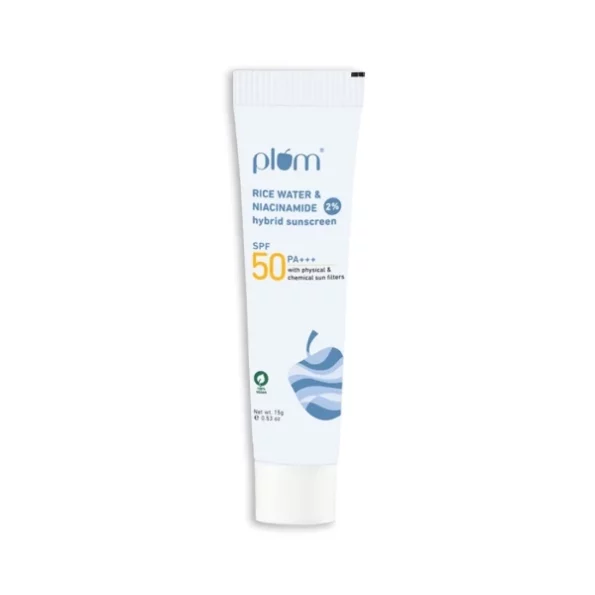 Plum Niacinamide & Rice Water Hybrid Face Sunscreen with SPF 50 PA+++ 15 g available on Herbkart