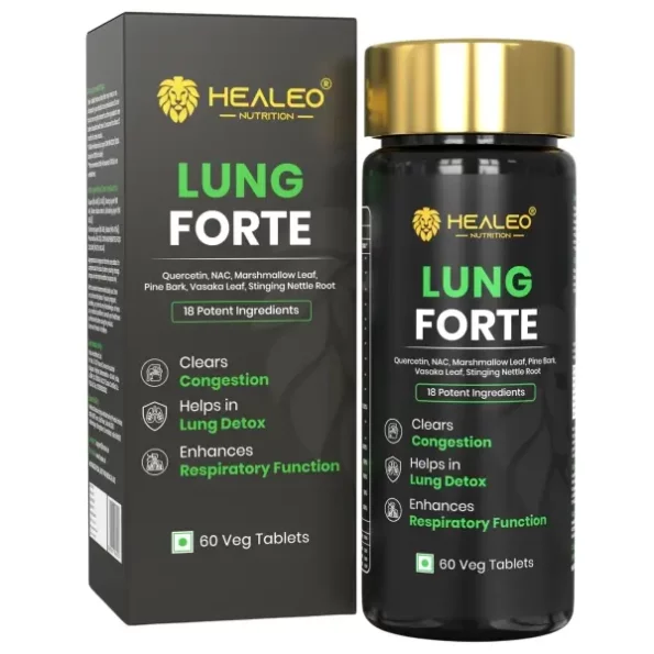 Healeo Lung Forte, 18-in-1 Lung Detox with Quercetin, NAC, Stinging Nettle, Vasaka - 60 Veg Tablets available on Herbkart