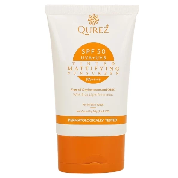Qurez Spf 50 Tinted Mattifying Sunscreen, Matte No White Cast For All Skins Broad Spectrum Blue Light Protection Pa+++, Uv A, Uv B For Glowing & Well Protected Skin, Cream 50G, Herbkart8t76180ZPP93cL.webp, Herbkart8t76180ZPP93cL