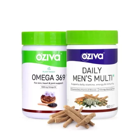 OZiva Wellness Combo For Men (60 Veg Tablets of Daily Men’s Multi with Multivitamins & Minerals And 60 Veg Capsules of Omega 369 With Vegan Omega) For Energy Stamina Immunity & Heart Health