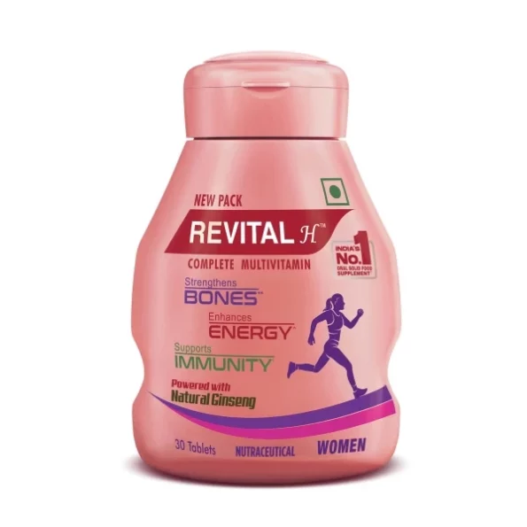 Revital H for Woman with Multivitamins, Calcium, Zinc & Natural Ginseng for Daily Immunity Strong Bones, and Enhances Energy Level - 30 Capsules available on Herbkart