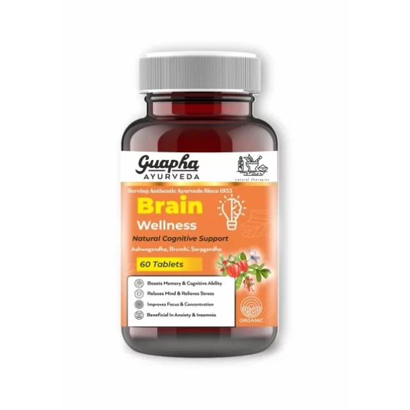 Guapha Ayurveda Brain Wellness | Natural Cognitive Support | Wth Herbal Extracts of Ashwagandha, Bramhi, Sarpgandha | 60 Tablets, Herbkart8t771gCt-ieuTL.webp, Herbkart8t771gCt ieuTL