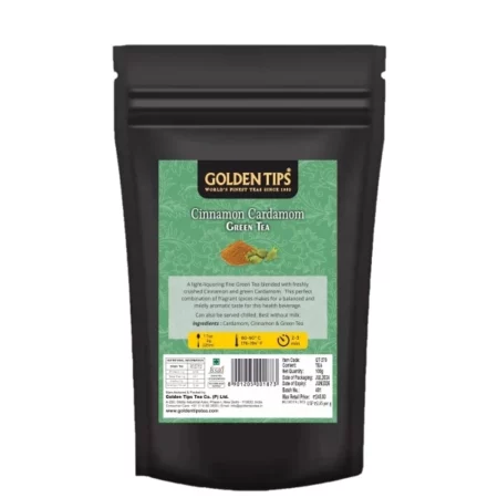 Golden Tips Loose Leaves Green Tea Cinnamon Cardamom (Elaichi) (100 Gram, 50 cups)