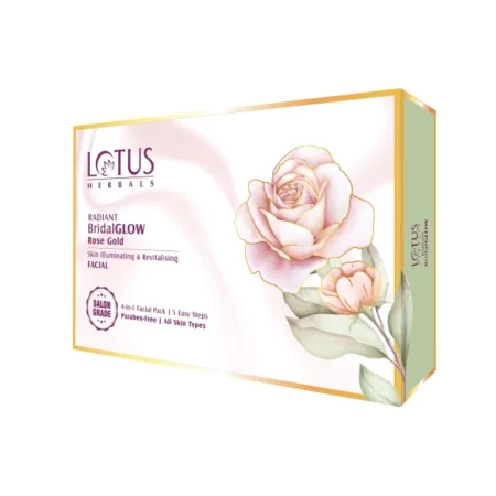 Lotus Herbals Radiant BridalGLOW Rose Gold Skin Illuminating Facial Kit | 5 Easy Steps | Paraben Free | Salon Grade | All Skin Types | Pack of 4 | 228g