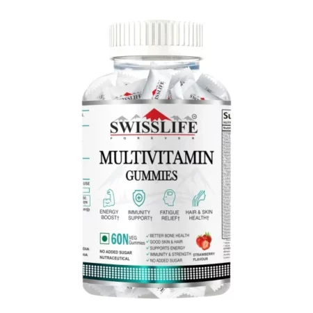 SWISSLIFE FOREVER Multivitamin Gummies (60 Gummies) | Micronutrients Vitamin C,A,D,E,B6,B9,B12 | Sugar-free | Enhances Immunity and Overall Health | Strawberry Flavour for Men & Women