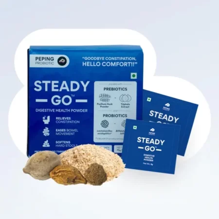 PEPING Steady Go | Fibre Supplement For Constipation Relief| Infused With Probiotics For Bloating Relief(15 Days Pack), Sachet