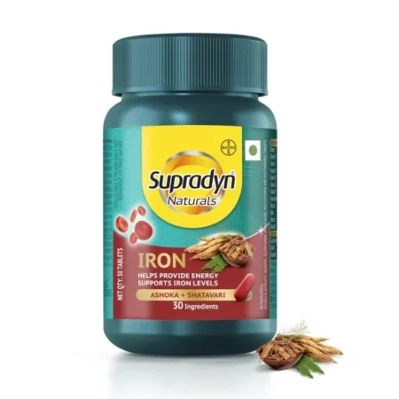 Supradyn Naturals Iron (30 tablets) with 3X Iron, Ashoka, Shatavari, Zinc, Vitamin C, Folic Acid, 30 vital nutrients, Supports Blood Health & Provides Energy, Veg