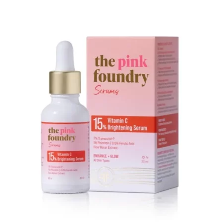 The Pink Foundry 15% Vitamin C Face Birghtening Serum | for Glowing Skin | Improves Dull Skin with 7% Transcutol-P, Phloretin & Rice Water | Light Weight & Non-Greasy | All Skin Types | Vegan | 30ml