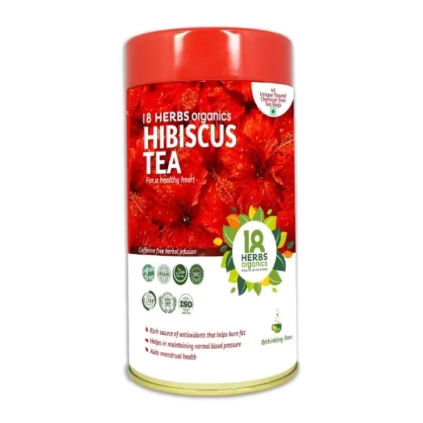 18 Herbs Organics Health With Herbs Hibiscus Tea (40 Tea Bags - 54 grams - Tin caddy - Pack of 1) Caffeine Free Tea With Herbal Infusion | Chemical Free Unique Round Tea Bags For a Healthy Heart, Herbkart8t761SOkuOovqL.webp, Herbkart8t761SOkuOovqL