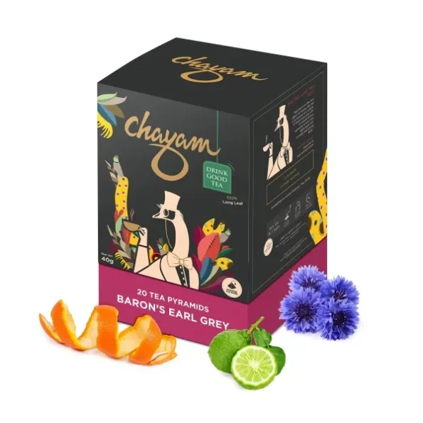 CHAYAM Baron's Earl Grey Tea Bags with Citrusy Orange Peel & Blue Corn Flower, 20 Tea Bags available on Herbkart