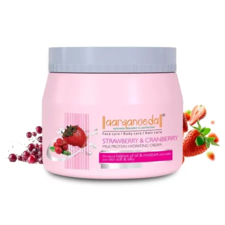 Aryanveda Strawberry & Cranberry instant moisturising Cream, goodness of milk protein, hydrating, Healthy Glow, 400 g