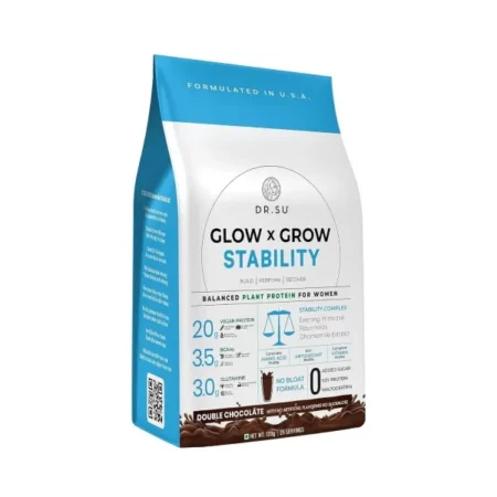 Dr. Su Glow x Grow Stability - Plant Based Protein With Vegan Diet for Athletes and Fitness | For Women| No Bloat Formula | Chocolate Flavoured Rich Oxidants and Vitamins| 12 Serving Minis - 26.5 Gm Each