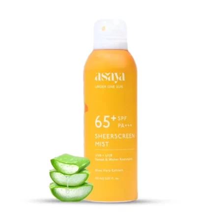 Asaya SPF 65+ Waterproof Sunscreen Spray | With Aloe Vera Extract | UVA/B For Broad Spectrum | Quick Drying | No White Cast | Lightweight & Invisible Spray | For Men & Women | All Skin Types | 150ml