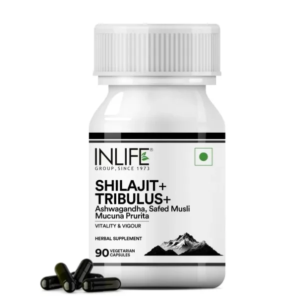 INLIFE Shilajit with Safed Musli, Ashwagandha, Tribulus (Gokshura) Capsules - 90 Vegetarian Capsules available on Herbkart