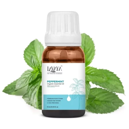 Lavaya® Peppermint Essential Oil for Hair & Skin - Undiluted, Pure & Natural for Hair Growth, Scalp Treatment, Acne Control, & Glowing Skin | Organic Therapeutic Grade Oil (15ml)