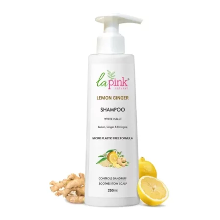 La Pink Lemon Ginger Shampoo for Dandruff Control, Soothes Itchy Scalp & Strengthens Hair | 100% Microplastic Free Formula | For Men & Women, All Hair Types (250ml)