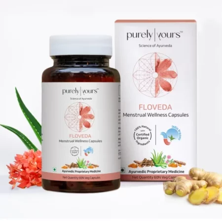 Purely Yours FLOVEDA | Period Care Ayurvedic Capsules | Balances Hormones | Manages PCOS Symptoms like Dysmenorrhoea, Pigmentation & Acne etc | 60 Caps (Pack of 1)