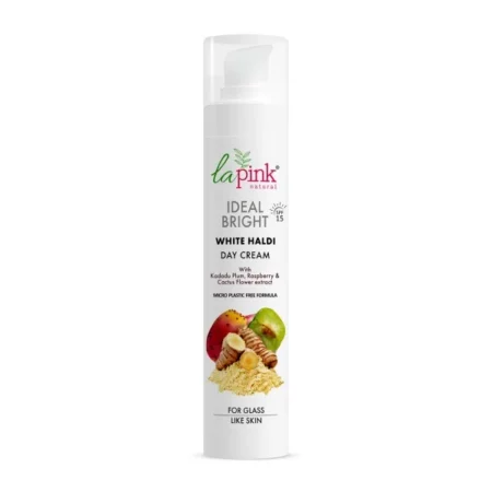 La Pink Ideal Bright Day Cream for Glowing Skin, Radiance Brightening Face with SPF15 | Contains Kakadu Plum, Raspberry, Cactus Flower Extract, Sea Lettuce Flakes & White Haldi For All Skin Types (50g)