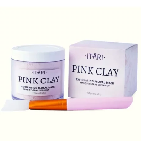 Itari? Activated French Pink Clay | Exfoliating Floral Mask With Natural Retinol And Vitamin C | For Glowing Smooth Skin | All SkinType + FREE Silicone Applicator Brush | 100gms | 100% Natural Ingredients (PINK CLAY DRY)