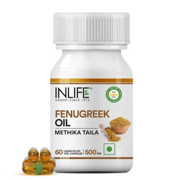 INLIFE Fenugreek Oil Capsule 500mg - 60 Liquid Filled Vegetarian Capsules available on Herbkart