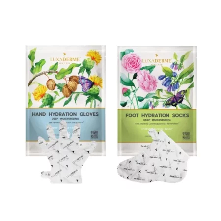 LuxaDerme Deep Moisturizing (Hand Hydration Gloves + Foot Hydration Socks) to rejuvenating, dull, dry & tired hands & feet. Softens nails & cuticles. Contains Arginine, Safflower & Shea Butter For Soft & Supple Hands and Feet
