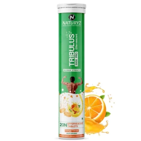 Naturyz Tribulus Terrestris 3000 Pro Gokshura Effervescent Tablets | Strength | Energy & Stamina - 20 Tablets (Orange Flavour)