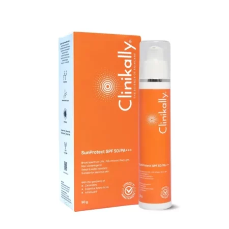 Clinikally Sun Protect SPF 50/PA+++ | Shields UV, Infrared & Blue Light | Prevents Photoageing & Free Radical Damage | Soothes and Strengthens Skin | 50 gm