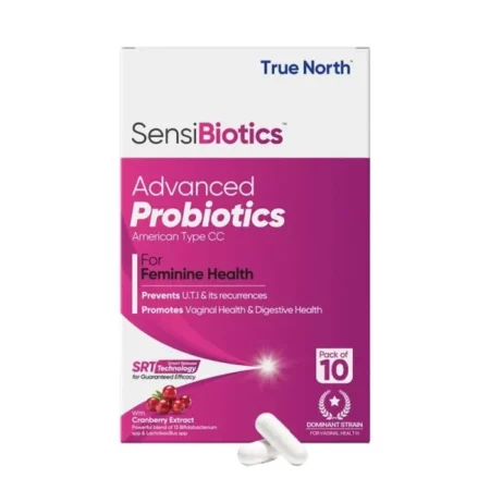 TrueNorth SensiBiotics Probiotic Supplement for Feminine Health, With Cranberry Extract + D-Mannose, UTI Health Supplement for Women, Non-GMO, No added Sugar - 10 Veg Capsules, Pack of 1