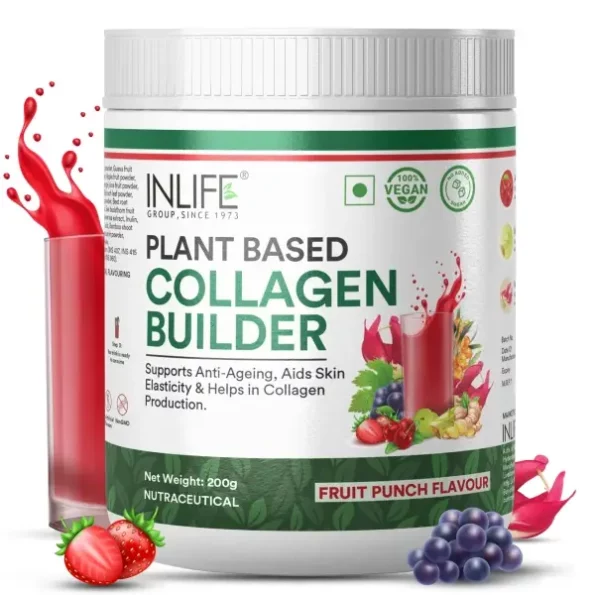 INLIFE Collagen Builder Supplements For Women and Men | Plant Based Collagen Powder for Skin & Hair with Biotin from Sesbania, Vitamin C, Silica, Hyaluronic Acid, Vitamin E, 200g (Fruit Punch), Herbkart8t7816TFNjOOSL.webp, Herbkart8t7816TFNjOOSL