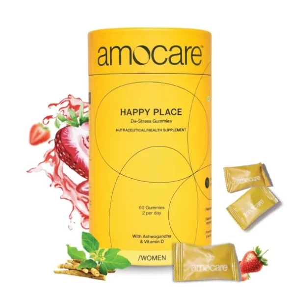 Amocare De-Stress Gummies for Women (60 Gummies) Strawberry Flavour available on Herbkart