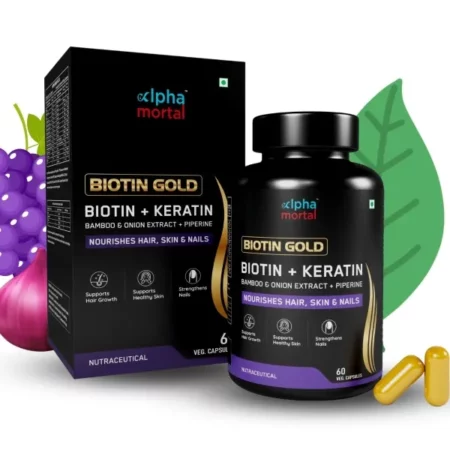 Alpha Mortal Biotin supplement for Hair Growth | With Biotin, Vitamin E, C, A & Zinc | Fights Brittle Nails, Nourished Scalp & Glowing Skin | Keratin & Bamboo extract for Dandruff | 60 capsules