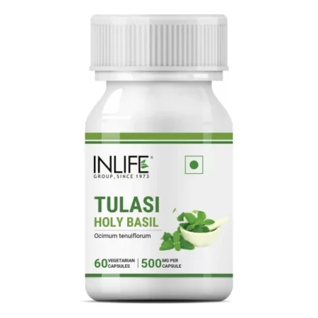INLIFE Tulsi (Tulasi) Extract Capsules | Holy Basil | Pure Herbal Supplement | Natural Respiratory Wellness, 500mg - 60 Vegetarian Capsules (Pack of 1, 60)